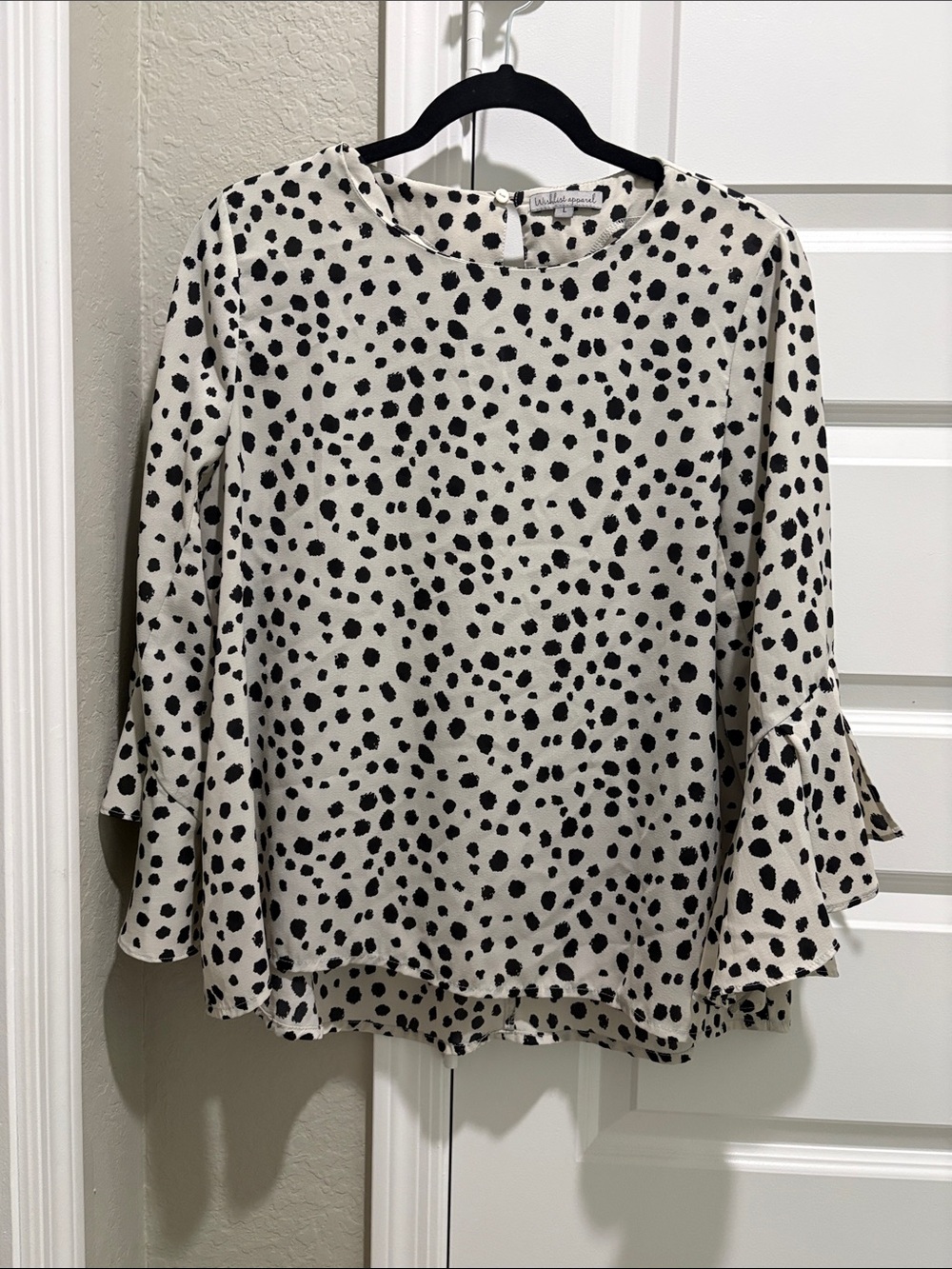 Cream and Black Spot Ruffle-Sleeve Blouse